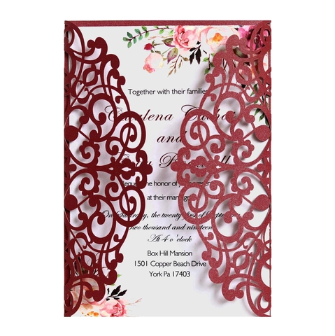 Eleganti Inviti di Nozze Taglio Laser Con Foglio Interno Stampa Floreale Carta Perlata Biglietti d'Auguri Traforati Per Festa di Compleanno
