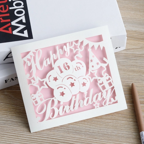 Laser Cut Happy Birthday Card Hollow Out Pearlescent Paper Greeting Card Birthday Party Invitation Card For 13th 16th 21st 30th