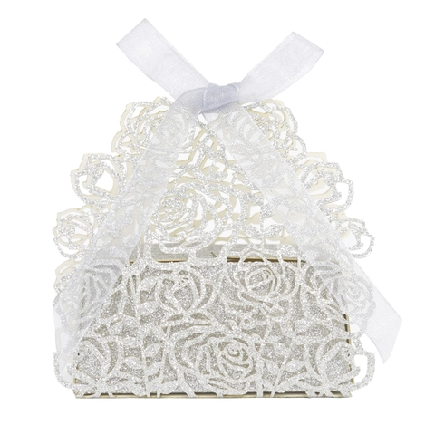 Laser Geschnitten Rose Blume Süßigkeitenschachtel Glitzerpapier Geschenkbox Mit Band Für Hochzeit Party Geburtstag Dekoration