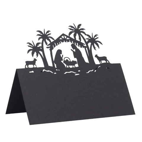 Krippenszene Laser Geschnittene Papier Platzkarten Schwarz Weiß Kraft Weihnachten Tischkarten Für Party Dinner Dekor