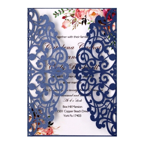 Europäischer Stil Laser Geschnitten Hochzeit Einladungskarten Mit Blumen Innenseite Schleife Umschlag Für Party Events
