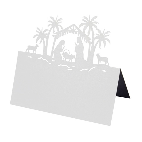 Krippenszene Laser Geschnittene Papier Platzkarten Schwarz Weiß Kraft Weihnachten Tischkarten Für Party Dinner Dekor