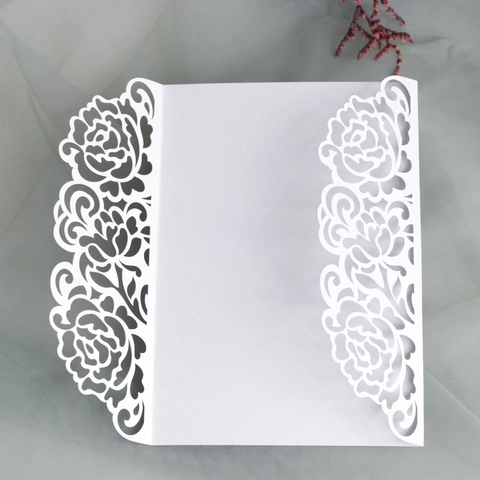 Laser Cut Rose Flower Wedding Invitation Cover Pearl Paper Hollow Floral Greeting Card Sleeve For Valentine Party Engagement