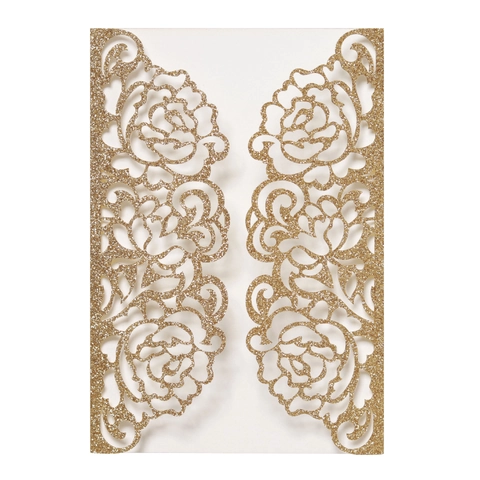 Laser Cut Rose Floral Glitter Invitation Cover European Hollow Pearl Paper Greeting Card Envelope For Wedding Party Celebration