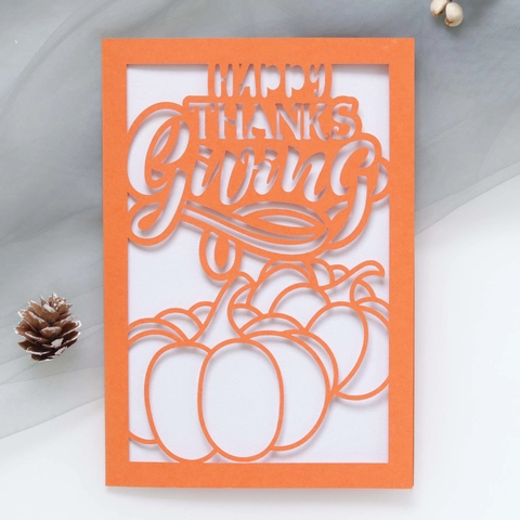 Carte d'Invitation Action de Grâce Découpe Laser Motif Citrouille Happy Thanksgiving Carte de Vœux Avec Enveloppe Déco