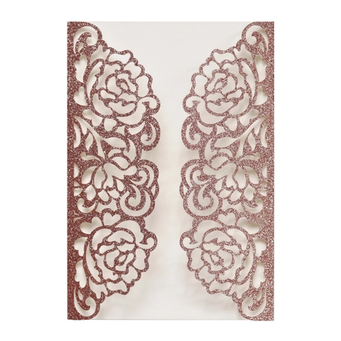 Laser Cut Rose Floral Glitter Invitation Cover European Hollow Pearl Paper Greeting Card Envelope For Wedding Party Celebration