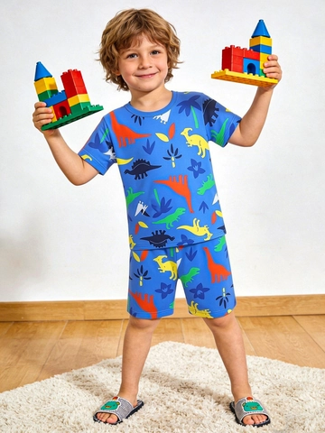 Niños Niños Estampado Dinosaurio Home Wear Camiseta Y Pantalones Cortos Verano Manga Corta Transpirable Suave Traje