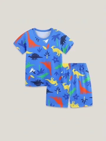Niños Niños Estampado Dinosaurio Home Wear Camiseta Y Pantalones Cortos Verano Manga Corta Transpirable Suave Traje