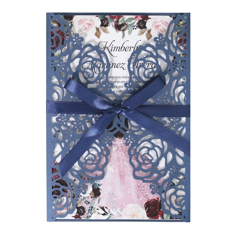 Lasergeschnittene Rose Hochzeitseinladungen Glitzerpapier Blume Hohl Einladungskarten Mit Schleife Für Ehe Verlobungsfeier
