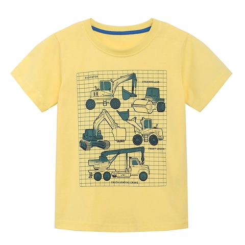 T-Shirt à Manches Courtes d'Été pour Garçons 100% Coton Dessin Animé Véhicule de Chantier Monster Truck Imprimé Col Rond Tops Décontractés