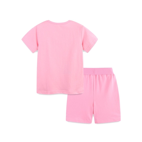 Ensemble Été Fille T-Shirt et Short en Coton Rose Imprimé Arcobaleno Haut à Manches Courtes et Short Taille Élastique Décontracté