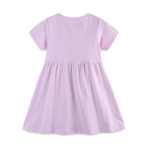 Girls Cotton Short Sleeve Dress Fashion Cartoon Rainbow Print Lavender Purple Casual Princess Summer Dress For Toddler