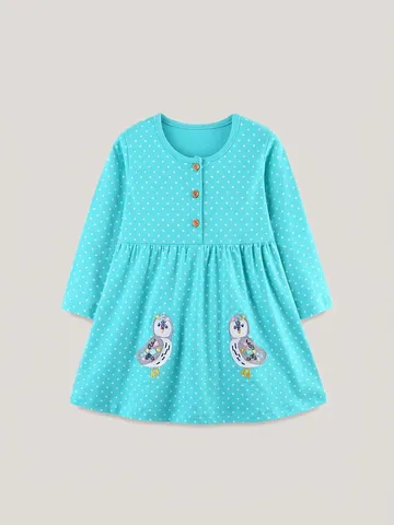 Mädchen Langarm Baumwolle Strickkleid Polka Dot Eule Stickerei Prinzessin Tutu Kleid Für Kleinkinder Western Style Lässige Kleidung
