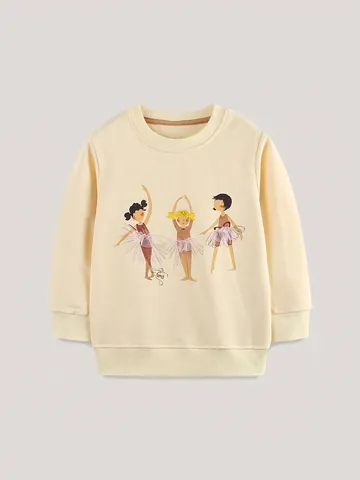 Felpa in Cotone a Maniche Lunghe da Ragazza Sottile Stampa Ballerina Girocollo Pullover Casual Autunno Bambini Sportivo