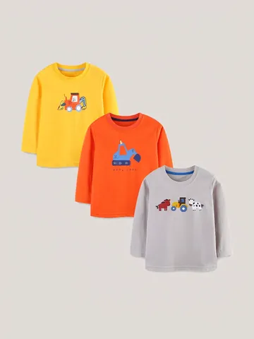 Jungen Langarm Baumwolle T-Shirt Herbst Gestrickt Rundhals Cartoon Bagger Druck Kinder Lässige Base Layer Tops