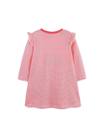 Robe en Coton Rayée pour Filles Mode Manches Longues Style Princesse Épaule à Volants Écusson Chien Mignon Enfants
