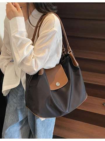 Sac Cabas en Toile Grande Capacité pour Femmes Style Coréen Minimaliste Sac à Épaule Quotidien Avec Garniture en Cuir Synthétique