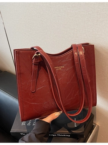 Borsa Tote Vintage Bordeaux ad Alta Capacità in Pelle PU Stropicciata da Donna Borsa a Tracolla Fashion per Pendolari