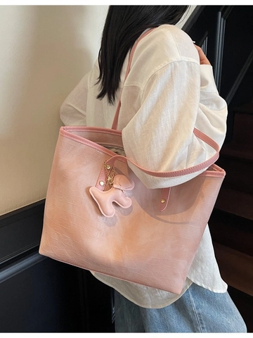 Borsa Tote Grande Capacità in Pelle PU Motivo Coccodrillo per Donna Borsa a Spalla Pendolare Minimalista con Ciondolo Animale