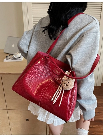 Sac Cabas Femme Mode Motif Crocodile en Cuir PU Grande Capacité Minimaliste Sac à Main Gaufré pour Trajet Quotidien Décontracté
