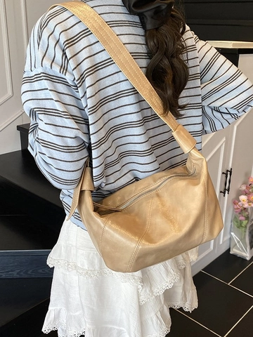 Sac Sous le Bras Hobo Vintage en Cuir PU pour Femmes Décontracté Grande Capacité Sac à Bandoulière Avec Œillets Métalliques