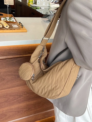 Borsa a Tracolla in Tessuto Plissettato da Donna Grande Capacità Dumpling Bag Moda Borsa Hobo Casual Pendolare Scuola