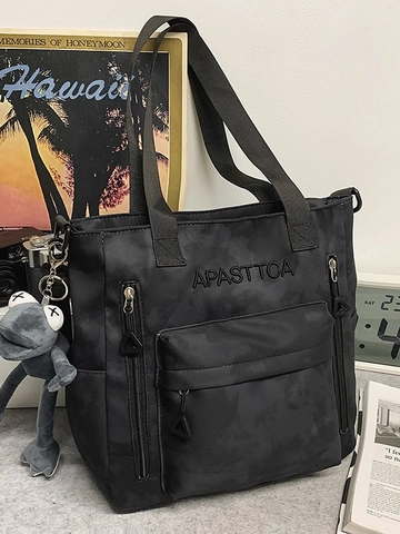 Sac Fourre-Tout Femme en Tissu Oxford Grande Capacité Camouflage Subtil Multi-Poches Sac Épaule et Bandoulière Streetwear