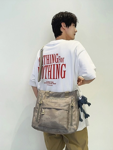 Sac Fourre-Tout Femme en Tissu Oxford Grande Capacité Camouflage Subtil Multi-Poches Sac Épaule et Bandoulière Streetwear