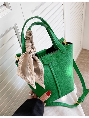 Sac Seau pour Femmes en Cuir PU Grain de Litchi Avec Foulard en Satin Sac à Bandoulière Mode Sac à Main Quotidien