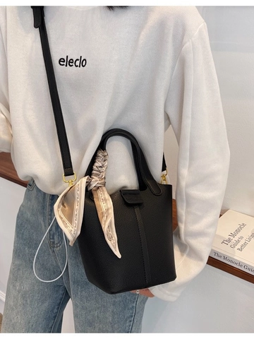 Sac Seau pour Femmes en Cuir PU Grain de Litchi Avec Foulard en Satin Sac à Bandoulière Mode Sac à Main Quotidien