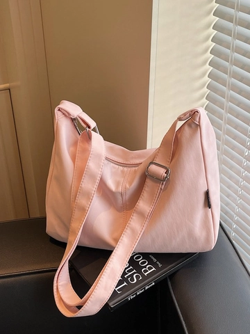 Sac Bandoulière en Toile Grande Capacité pour Femmes Minimaliste Sac Hobo Couleur Unie Bandoulière Réglable Sac à Épaule