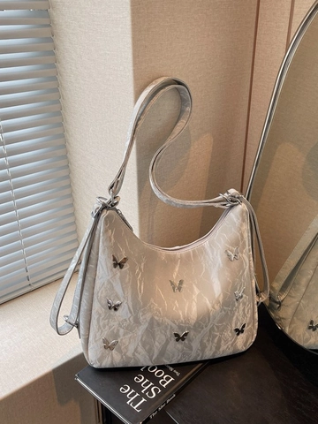 Grande Capacité Papillon Plissé en Cuir PU Sac à Dos Multi-Usage Sac à Épaule Mode Commuter Style Y2K pour Femme Cadeau