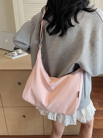 Sac Bandoulière en Toile Grande Capacité pour Femmes Minimaliste Sac Hobo Couleur Unie Bandoulière Réglable Sac à Épaule