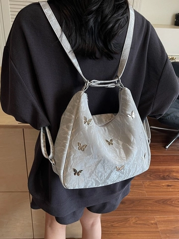 Grande Capacité Papillon Plissé en Cuir PU Sac à Dos Multi-Usage Sac à Épaule Mode Commuter Style Y2K pour Femme Cadeau