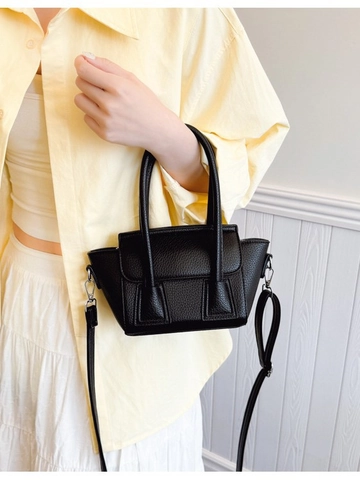 Bolso de Cubo de PU con Patrón de Litchi de Moda para Mujer Bolso de Mano Casual de Color Sólido Con Correa de Hombro Desmontable