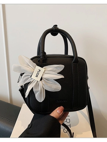Borsa a Tracolla Boston da Donna in Pelle PU a Grana Litchi Design di Nicchia Mini Borsa a Mano a Cuscino con Ciondolo a Fiore