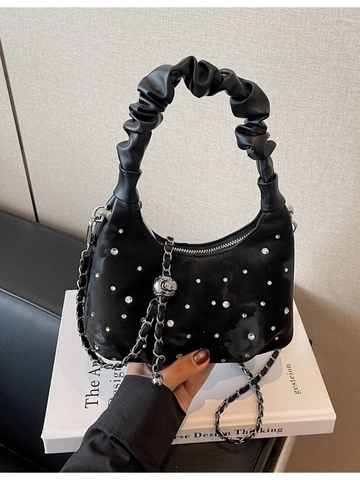 Sac Bandoulière Dumpling Plissé à Strass pour Femmes Sac à Épaule en Cuir PU Chaîne Main Hobo