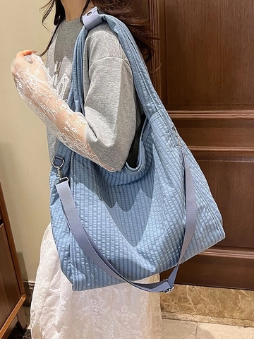 Women Large Capacity Canvas Gingham Tote Bag Japanese Casual Crossbody Shoulder Bag Versatile Checkered Travel Shopping Bag