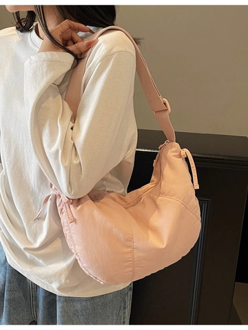 Women Large Capacity Hobo Bag Minimalist Solid Color Fabric Shoulder Bag Vintage Pleated Drawstring Crossbody Tote Bag