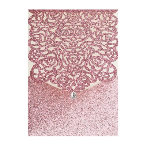 Laser Cut Hollow Rose Glitter Paper Wedding Invitation Cover Elegant European Invitation Holder For Engagement Valentine Party
