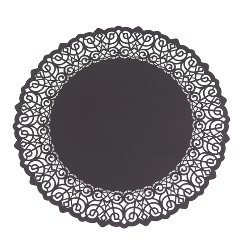 Napperons en Papier Dentelle Ronds Noirs Découpés au Laser Motif Floral Vintage Set de Table en Papier Déco pour Mariage Fête