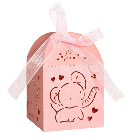 Cartoon Elephant Laser Cut Paper Candy Box With Ribbon Heart Hollow Gift Box For Wedding Birthday Party Decoration