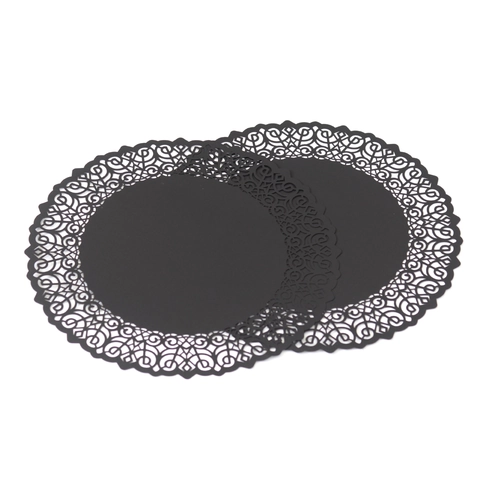 Black Round Lace Paper Doilies Hollow Out Laser Cut Vintage Floral Pattern Paper Placemat Table Decor For Baking Party Wedding