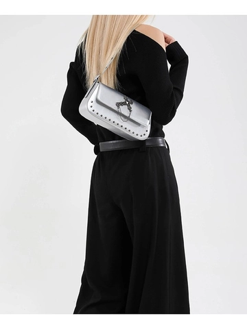 Women Gothic Punk PU Leather Shoulder Bag Cross Metal Chain Decor Rivet Y2K Small Square Underarm Axillary Bag Cell Phone Pouch