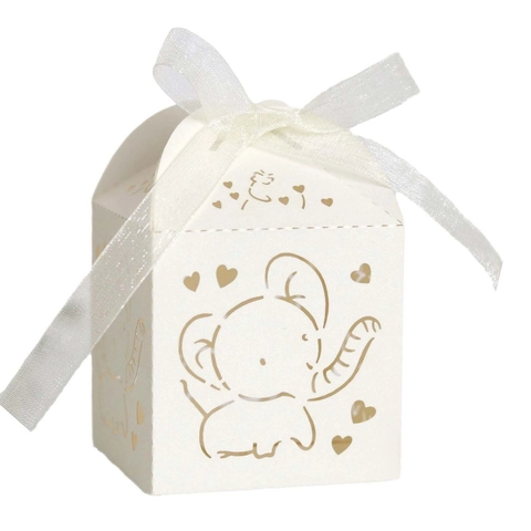 Elephant Heart Laser Cut Candy Box With Ribbon Pearlescent Paper Hollow Gift Boxes For Wedding Baby Shower Party Favor