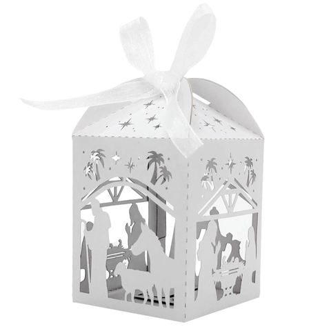 Scatole di Caramelle con Presepe Taglio Laser Scatole Regalo in Carta Incavata con Nastro per Matrimonio Natale Festa Religiosa