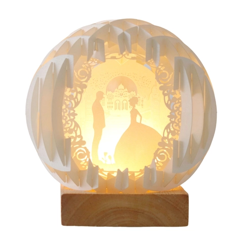 3D Romantische Hochzeit Paar Schloss Papierschnitzerei Nachtlicht Mit Holzsockel USB Atmosphäre Lampe Für Valentinstag Dekor