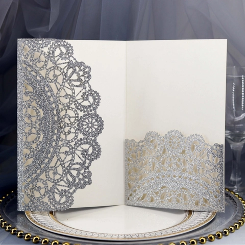 Glitzer Perlmuttpapier Lasergeschnitten Hochzeitseinladung Taschen Hohl Spitze Blumenmuster Einladung Umschläge Für Bankett Verlobung Party
