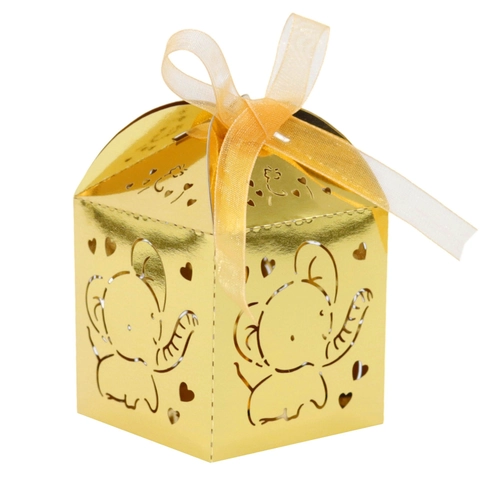 Hollow Elephant Heart Candy Gift Box Mirrored Pearlescent Paper Laser Cut Favor Box Ribbon Bow Birthday Wedding Party