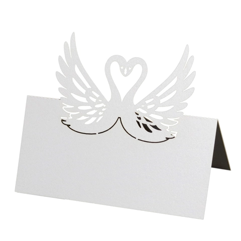 Marque-places de Table Découpe Laser Cygne Cœur Carton Nacré Cartes de Nom Pour Mariage Banquet Saint Valentin Décoration
